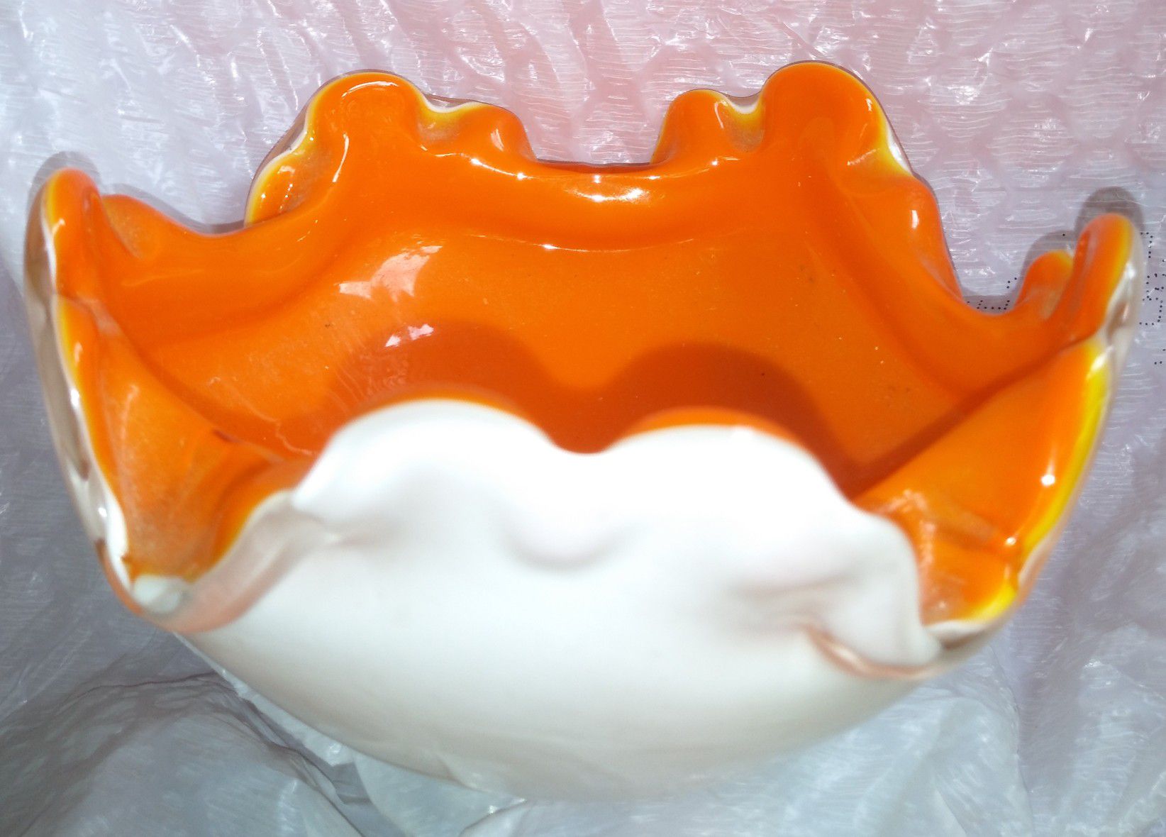 Murano Orange Cased Glass Candy Dish