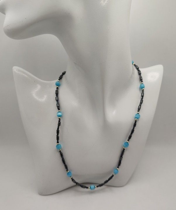 Hematite And Blue Cat's eye Bracelet