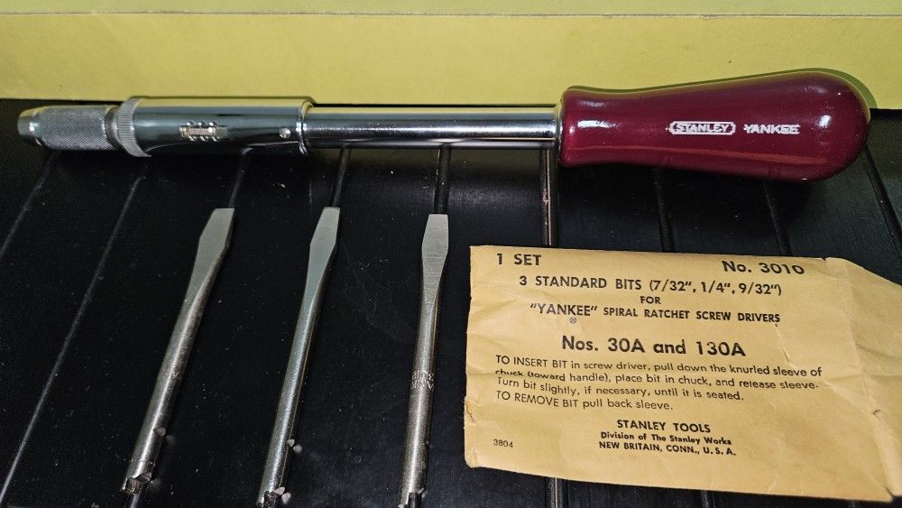 Vintage Stanley Yankee 130A Spiral Screwdriver – New in Box + 3 Bits