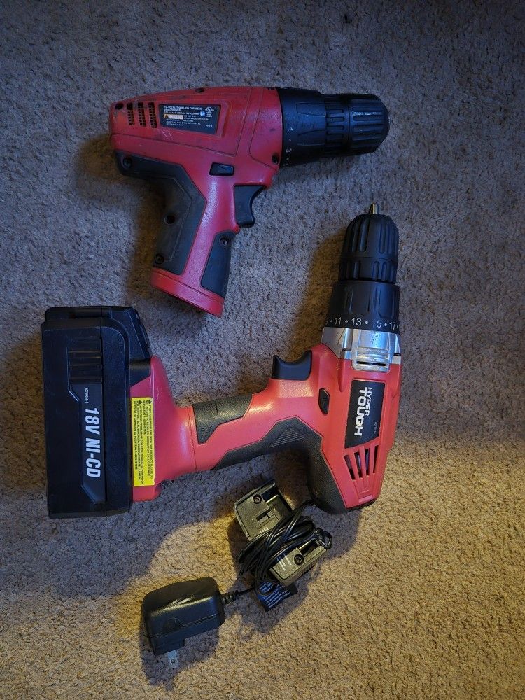 2 Hyper Tough Drills, 1 Battery, 1 Charger, And Dremel