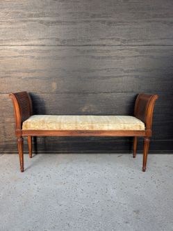 Vintage Cane Back Upholstered Window Bench