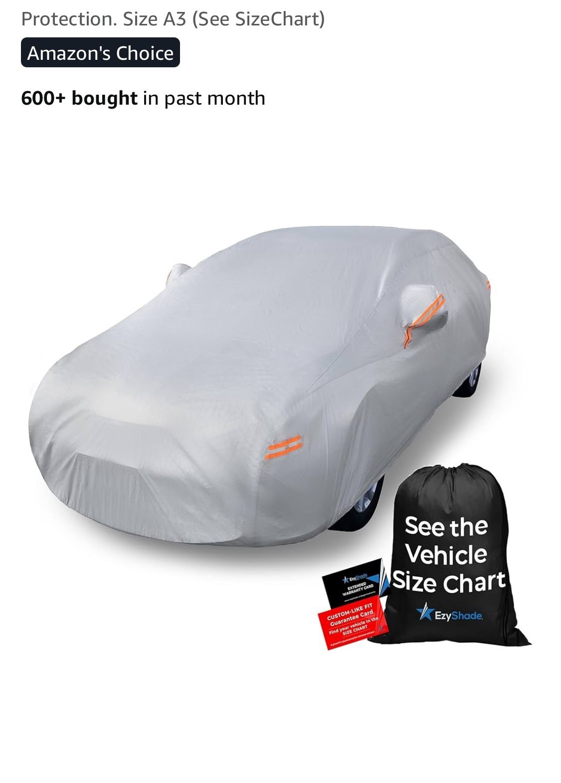car cover waterproof all weather, reflective, sz A3, Full Exterior, see chart