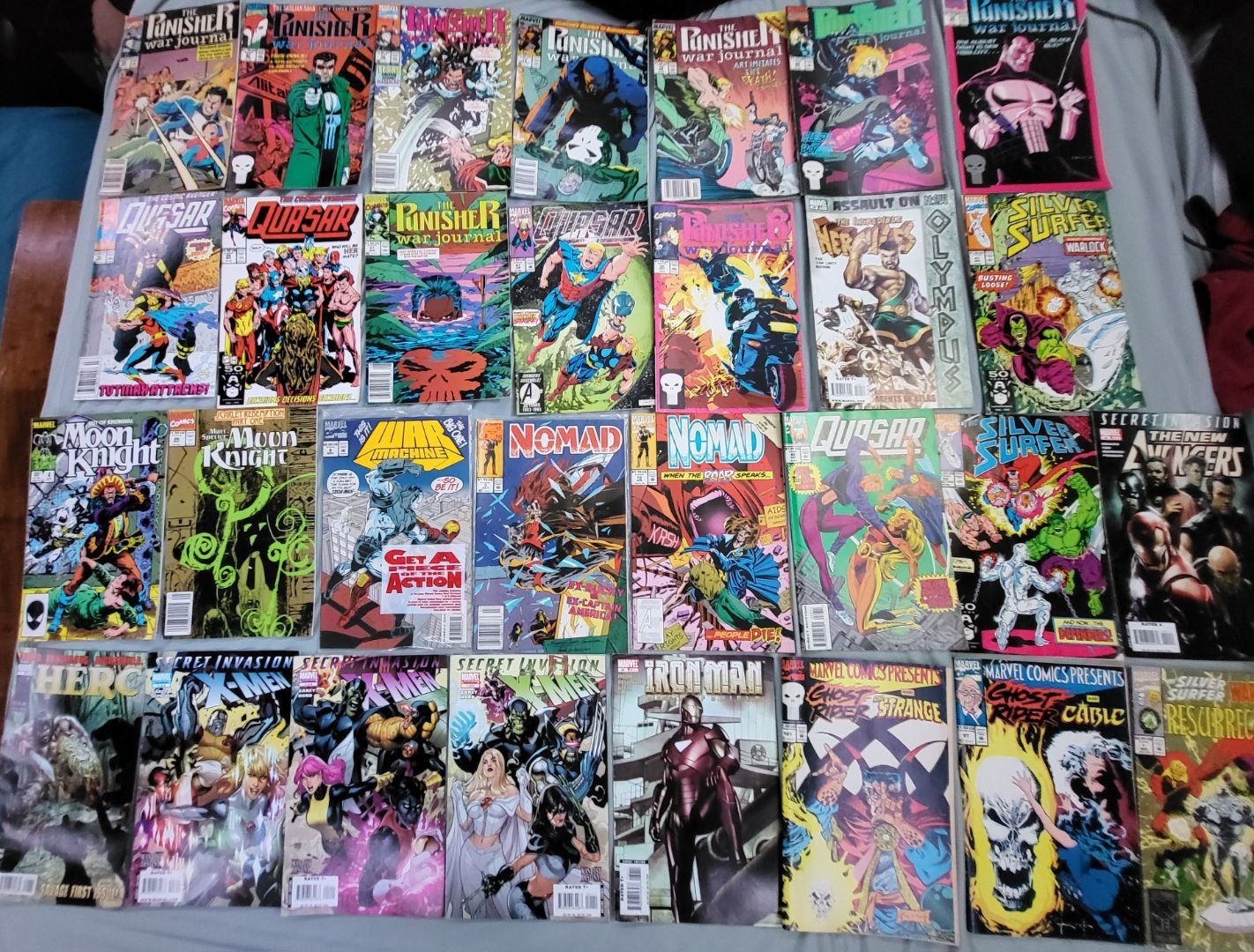 Punisher, Moon Knight, Quasar, X Men, Silver Surfer Lot. Raw Value Of Books Is Around 50 I Have checked Key Collector for raw Values.