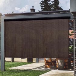 VICLLAX Premium Outdoor Roller Shade, 95% Patio Cordless Blinds with Weather Resistant Valance 6x8FT,Chocolate