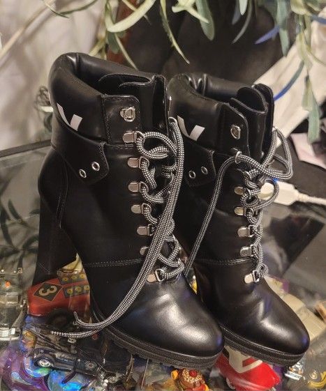 DKNY Black Lace Up Ultra High Heel Ankle Boots