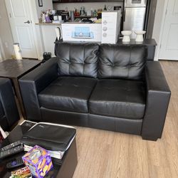 Modern Black Leather Love Seat Couch Sofa