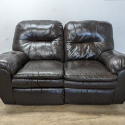 Contemporary Brown Genuine Leather Recliner Loveseat