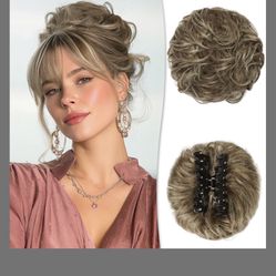 RUWISS Claw Clip Messy Bun Hair Piece Real Human Hair Buns Wavy Curly Chignon Hair Bun Extensions Tousled Updo Hair Buns Claw Clip Ponytail Hair Piece