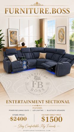 Blueish Grey Sectional Sofa with Power Reclining Seats & Bluetooth Speakers