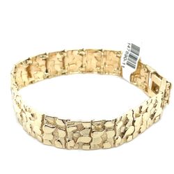 10kt Gold Nugget Mens Bracelet Flat Nugget 14.2mm 8” 23.00grams 147890 11
