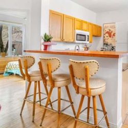 Authentic 50s MCM Wood & Vinyl Bar Stools Counter Chairs Set of 5 