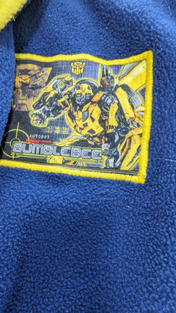 RARE Boys Bumblebee Transformer Bathrobe Size 6/7 Blue / Yellow, Michigan Colors, Plush Fleece, Belt And Pockets. East or West