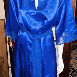 LADIES LACE BELL SLEEVE KIMONO SLEEPWEAR by FAYE DESIGNERS - UNUSED One Size Electric Blue