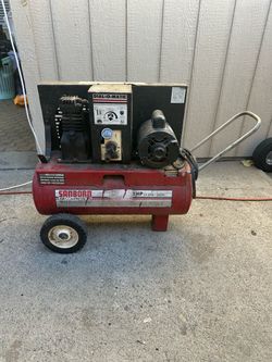 Sanborn Air Compressor Mobile W Wheels N Handle , 2HP, 2.4 SCFM @ 40PSI Turns On Works make offer