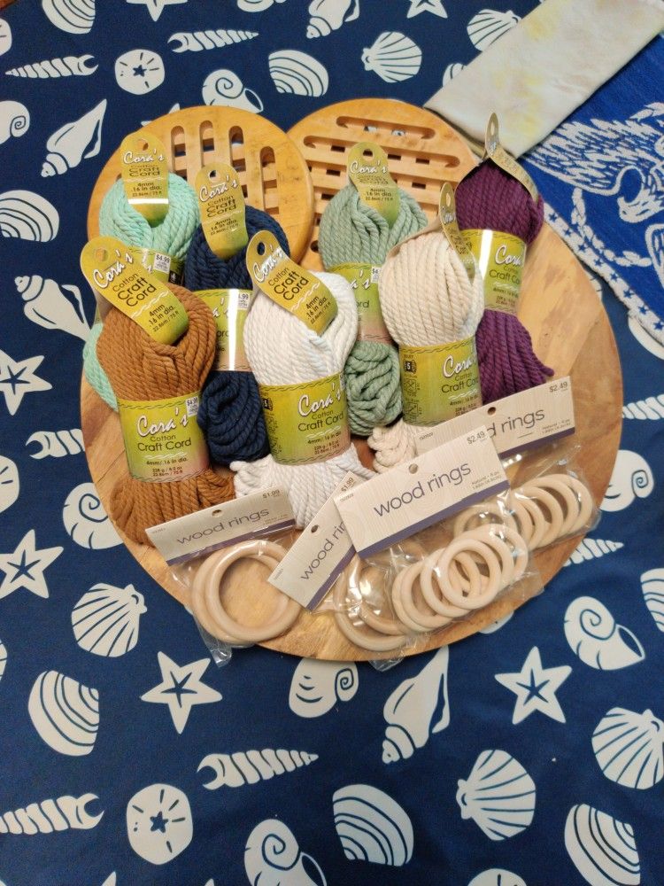 Macrame Lot Cord And Wood Rings New