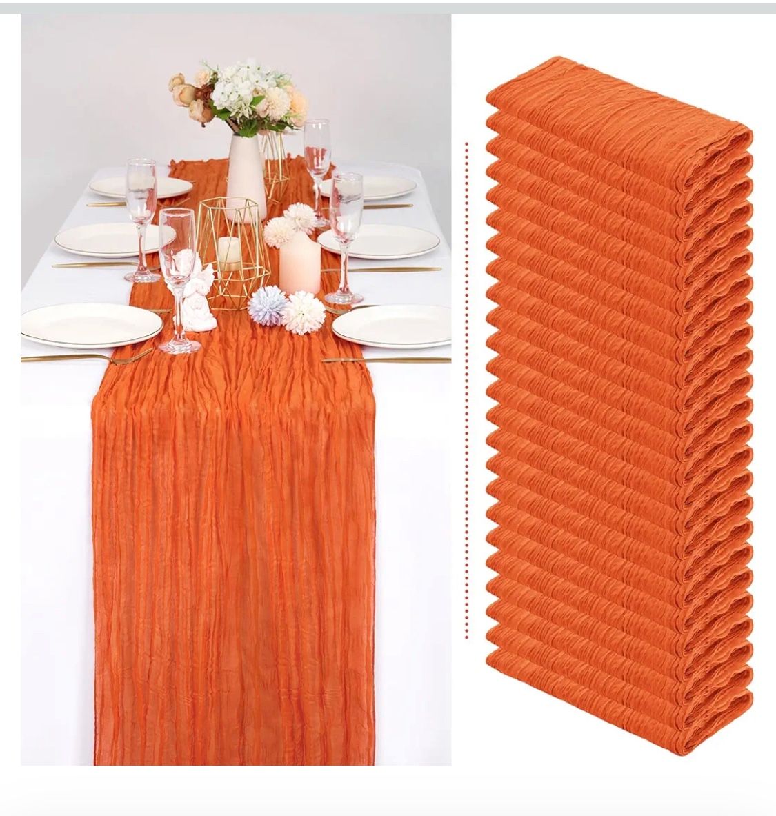Burnt Orange 10’ Table Runners/ Favor Basket