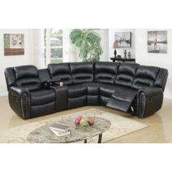 Black Faux Leather Sectional Sofa With Recliner