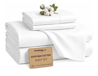 (707070-48) SGI bedding 100% Egyptian Cotton Sheets Queen Size – Cooling Sheets, Soft Breathable White Bedding, Luxury Bedding, Luxury Hotel Sheet Set