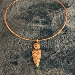 Retired James Avery Long Owl Pendant About 2" Total Length & Hammered Choker