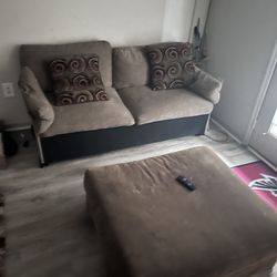 Brown Sofa with Ottoman