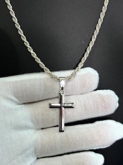 Sterling Silver Cross Pendant Necklace, 3.3mm Rope Chain, 20 or 22 Inch, Men's Christian Jewelry