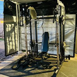 Jacked Up Power Rack All-In-One Functional Trainer Cable Crossover Cage Home Gym w/ Smith Machine