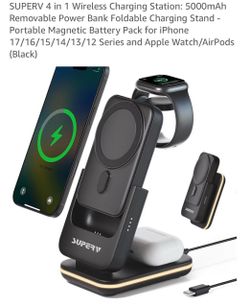 4-in-1 wireless charging station with 5000mAh battery bank, new