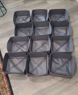 12 Gray Storage Bins Foldable Closet Dresser Drawer Containers Clothes Shoes