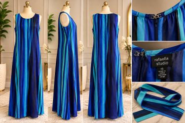 Rafaella Studio, Maxi Dress with matching belt and back zipper/clasp.