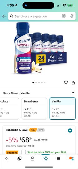 Ensure Vanilla Complete 30 Gm Protein 24 Ct 