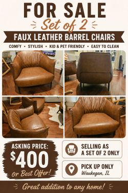 Set of 2 Faux Leather Barrel Chairs