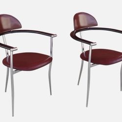 Vintage Mid Century Stiletto Leather / Chrome Chairs By Arrben Italy 