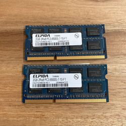 Laptop PC3-8500 4GB Memory Ram With 2 Sticks Of 2GB Each
