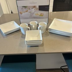 Moving Sale!  Dinnerware Set - Square Coupe Porcelain Dinnerware Set