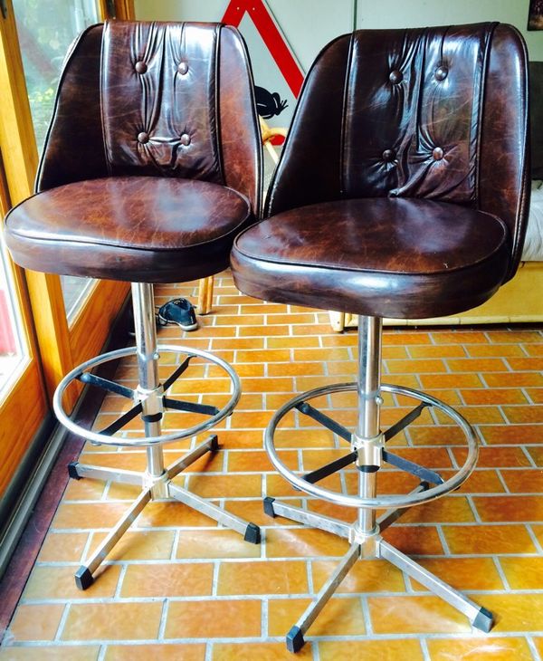 1970 S 2 Admiral Industries Brown Vinyl Naugahyde Swivel Bar Stools 1970 S 2 Admiral Industries Brown Vinyl Naugahyde Swivel Bar Stools