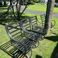 2 Metal Swivel  Outside Or  Patio Chairs Nylon Seating Area