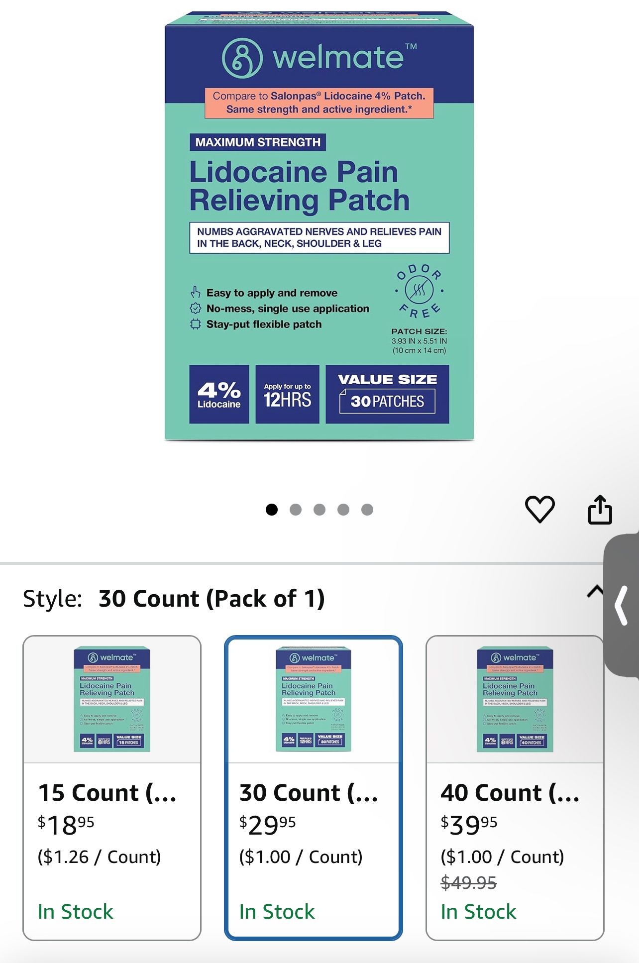 Lidocaine Pain Patches Box Of 30