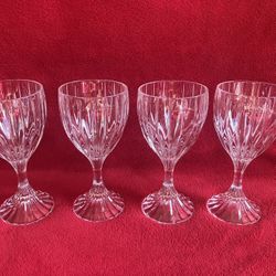 Vintage 6.5” Mikasa Park Lane Ribbed Crystal Water Wine Glass Goblets Set Of 4 
