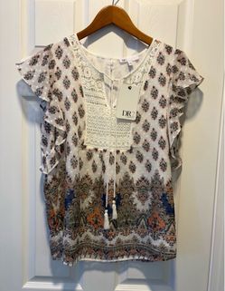 Brand New DR2 by Daniel Rainn Boho Lace Trim Blouse women’s Size Small NWT - Simi Valley