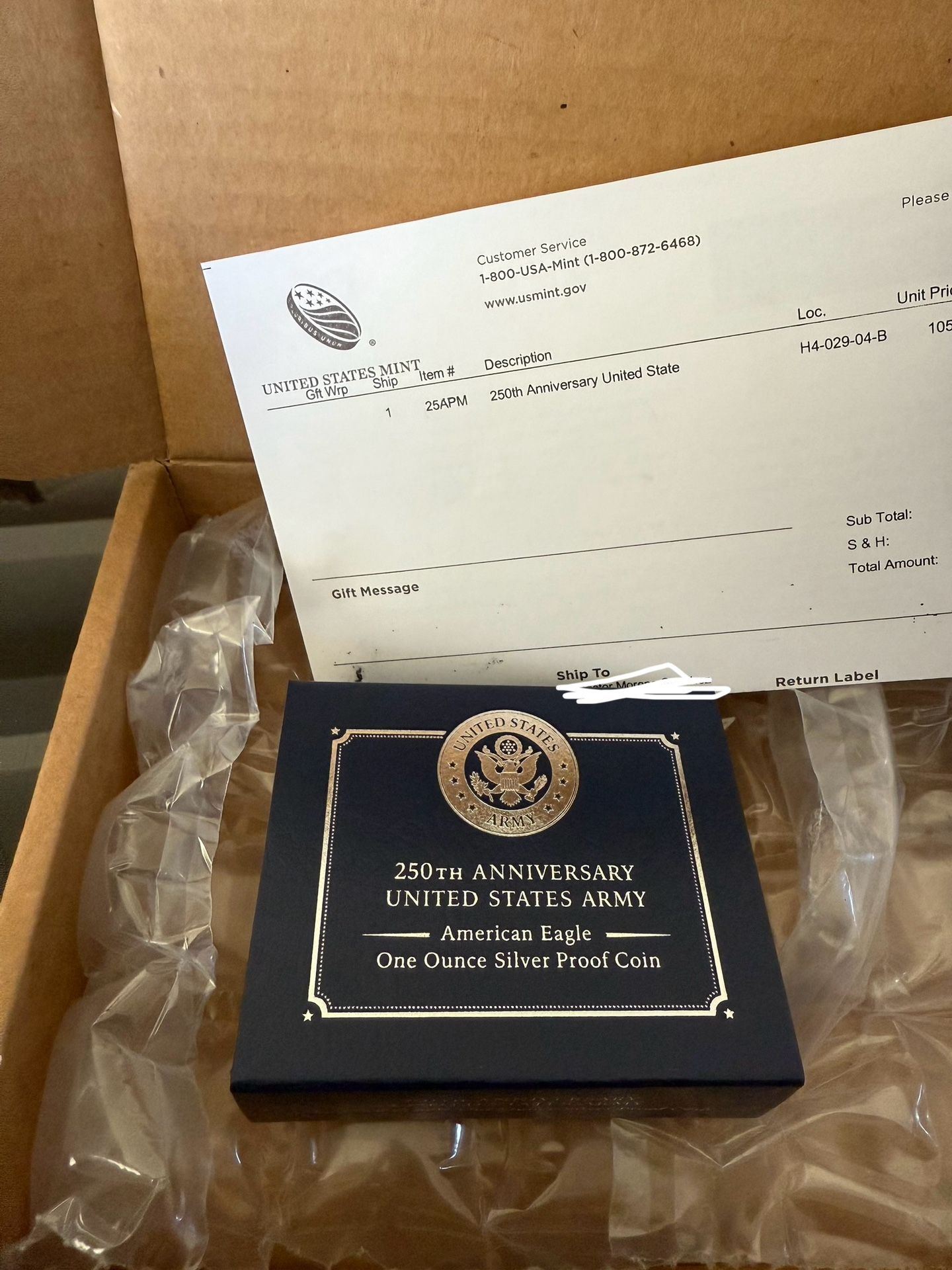 250th Anniversary United States Army American Eagle One Ounce Silver