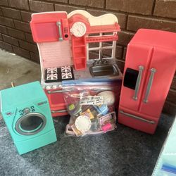 Doll Kitchen, Fridge, And Washer