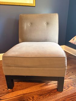 Crate and Barrel Gray/Olive Upholstered Slipper Chair