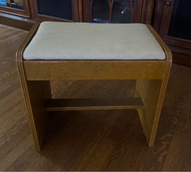 Vintage Art Deco Waterfall Wooden Vanity Stool - 19x13x17