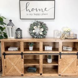 Custom TV Stand Cabinet Entertainment Center TV Lift Modern Rustic Farm House Barn Doors Console Handmade Restorations hardware Insp. Bookshelves 