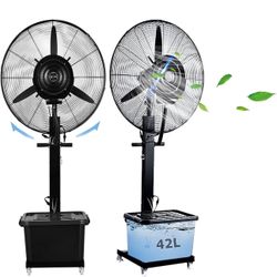 Outdoor Island Misting Fan, 3 Cooling Speeds Pedestal Fan with 11 Gallon Tank, Art Deco Pedestal Fan for Backyards, Patios and More, 90° Oscillation, 