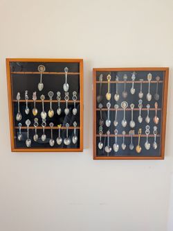 Vintage Souvenir Spoon Collection with 2 Display Cases