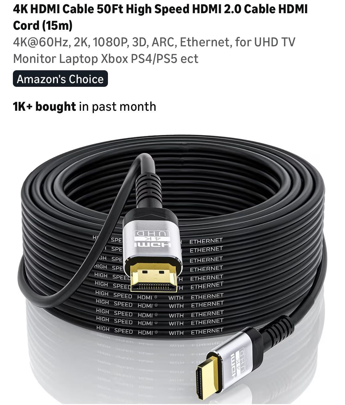 4K 50ft HDMI Cable, New