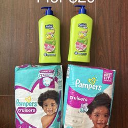 2 Diapers + 2 Suave Kids 3in1 Shampoo,conditioner Body Wash: 4 For $20