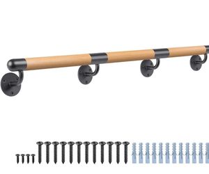 Dolibest 3-10 ft Wood Handrail Indoor Stairs Handrail Wall Mount Handrail w/Sturdy Metal Barckets, Non-Slip and Comfty Handrail Barrier-Free Staircase