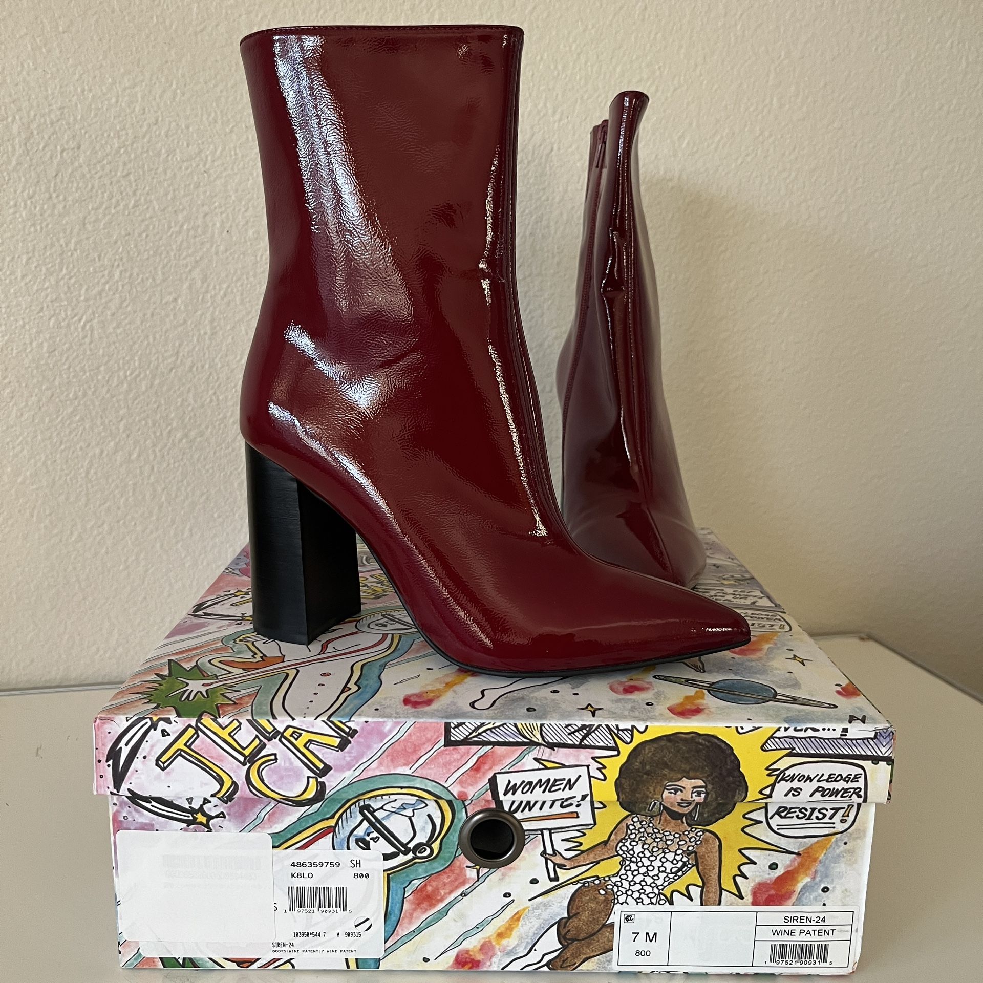 New Jeffrey Campbell Women’s Burgundy Patent Ankle Boots, Size 7